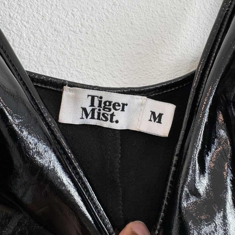 Tiger Mist Kyra Bodysuit Women M Black Faux Leather Shiny Rave Party Whimsigoth - Picture 3 of 8